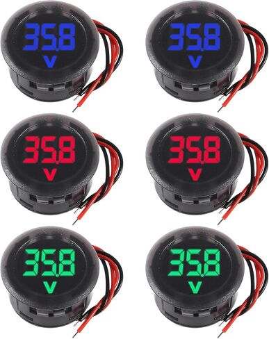 6 Pieces DC 4-100V Car Voltage Gauge LED Digital Display 12V 24V Waterproof Voltmeter Round Panel Voltage Meter Volt Detector Tester Monitor Vehicle Motorcycle Truck Camper ATV UTV Car Boat in Saudi Arabia