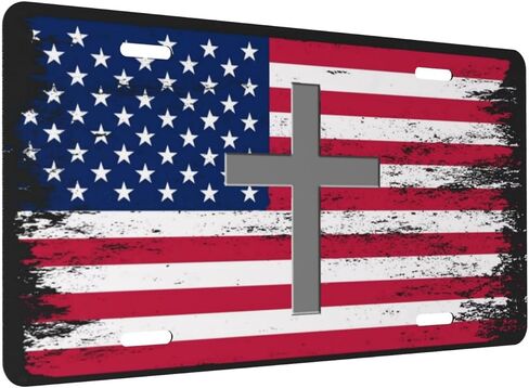 American Flag Jesus Cross Front License Plate USA Flag Christian Personalise License Plate Cover Aluminium Metal Car Plates Novelty Vanity Tag Decorative for Standard Us Canada 12x6 Inch in Saudi Arabia