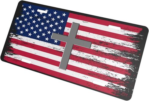 American Flag Jesus Cross Front License Plate USA Flag Christian Personalise License Plate Cover Aluminium Metal Car Plates Novelty Vanity Tag Decorative for Standard Us Canada 12x6 Inch in Saudi Arabia
