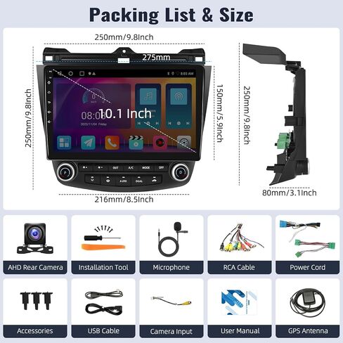 SIXWIN Android Car Radio Stereo for Honda Accord 7th 2003-2007 with Wireless Apple Carplay Android Auto Mirror Link Bluetooth 10.1 inch Touchscreen with GPS Navigation WiFi EQ FM Backup Camera MIC in Saudi Arabia