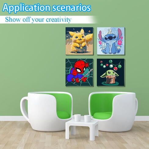 UMOART Framed Paint by Numbers for Kids - 4Packs Cartoon Paint by Numbers for Kids Adults, Paint by Number Kits on Canvas, DIY Oil Painting Acrylic Kits for Home Decor 8x8in in Kuwait