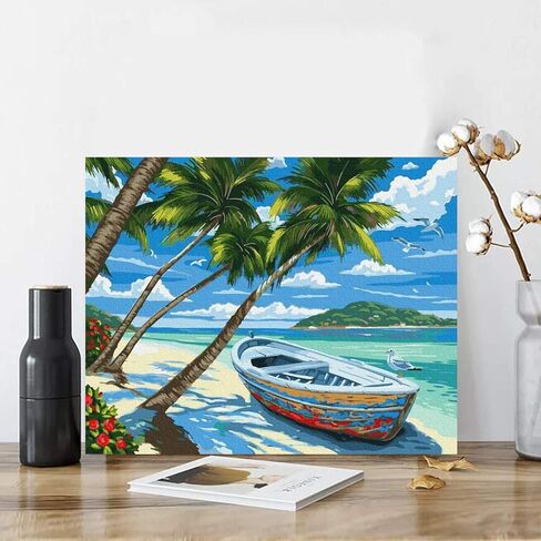 Karyees Beach DIY الطلاء بالأرقام مجموعات للبالغين والأطفال الطلاء بالأرقام شاطئ هاواي الأكريليك الطلاء بالأرقام طلاء هاواي حسب الرقم شاطئ البحر للبالغين المبتدئين جوز الهند 16 × 20 بوصة ديكور المنزل in Kuwait