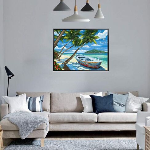 Karyees Beach DIY الطلاء بالأرقام مجموعات للبالغين والأطفال الطلاء بالأرقام شاطئ هاواي الأكريليك الطلاء بالأرقام طلاء هاواي حسب الرقم شاطئ البحر للبالغين المبتدئين جوز الهند 16 × 20 بوصة ديكور المنزل in Kuwait