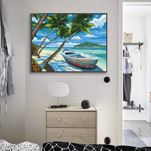 Karyees Beach DIY الطلاء بالأرقام مجموعات للبالغين والأطفال الطلاء بالأرقام شاطئ هاواي الأكريليك الطلاء بالأرقام طلاء هاواي حسب الرقم شاطئ البحر للبالغين المبتدئين جوز الهند 16 × 20 بوصة ديكور المنزل in Kuwait