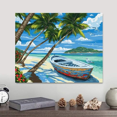 Karyees Beach DIY الطلاء بالأرقام مجموعات للبالغين والأطفال الطلاء بالأرقام شاطئ هاواي الأكريليك الطلاء بالأرقام طلاء هاواي حسب الرقم شاطئ البحر للبالغين المبتدئين جوز الهند 16 × 20 بوصة ديكور المنزل in Kuwait