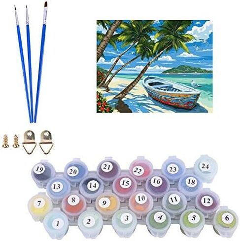 Karyees Beach DIY الطلاء بالأرقام مجموعات للبالغين والأطفال الطلاء بالأرقام شاطئ هاواي الأكريليك الطلاء بالأرقام طلاء هاواي حسب الرقم شاطئ البحر للبالغين المبتدئين جوز الهند 16 × 20 بوصة ديكور المنزل in Kuwait