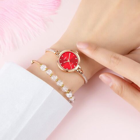 Women Analog Quartz Watch Bling Rose Gold Watches with Glitter Diamonds Bracelet Waterproof Quartz Wristwatch for Female Girls Student in Saudi Arabia