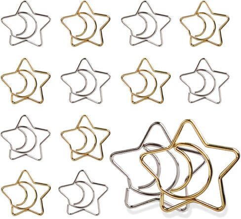 100 pcs Star Moon Paper Clip Creative Metal Paper Clip Journaling Paper Clamps Document Organizing, for Home Office Student Kids Gift Notebook Office Accessories(Star Moon) in Saudi Arabia