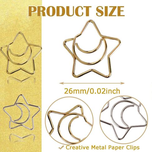 100 pcs Star Moon Paper Clip Creative Metal Paper Clip Journaling Paper Clamps Document Organizing, for Home Office Student Kids Gift Notebook Office Accessories(Star Moon) in Saudi Arabia