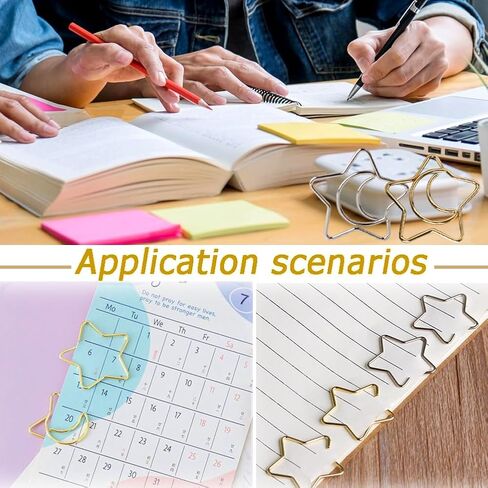 100 pcs Star Moon Paper Clip Creative Metal Paper Clip Journaling Paper Clamps Document Organizing, for Home Office Student Kids Gift Notebook Office Accessories(Star Moon) in Saudi Arabia