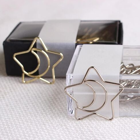 100 pcs Star Moon Paper Clip Creative Metal Paper Clip Journaling Paper Clamps Document Organizing, for Home Office Student Kids Gift Notebook Office Accessories(Star Moon) in Saudi Arabia