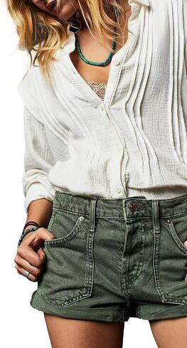 Free People Women's Beginner's Luck Slouch Shorts, Olive in Saudi Arabia