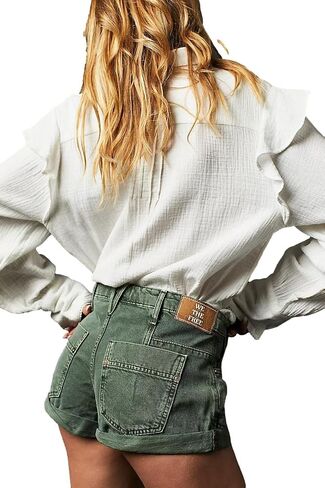 Free People Women's Beginner's Luck Slouch Shorts, Olive in Saudi Arabia
