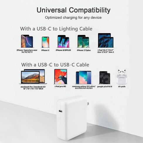 شاحن MacBook Pro - شاحن USB C بقوة 96 واط لجهاز Mac Pro 16,15,13 بوصة، جهاز Mac Air الجديد 13 بوصة 2023/2022/2021، iPad Pro 12.9/11، Thunderbolt 3 Power 6.6ft كابل USB C إلى Mag 3 in Kuwait