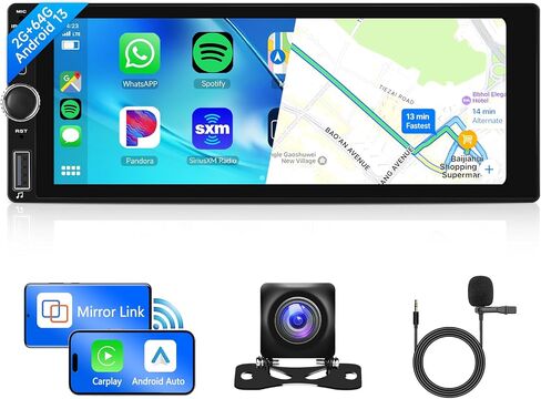 Hodozzy Single Din 2GB 64GB Android Car Stereo Wireless Carplay Android Auto، 6.86 بوصة IPS شاشة تعمل باللمس راديو السيارة مع نظام تحديد المواقع العالمي (GPS) للملاحة واي فاي بلوتوث مرآة وصلة راديو FM/RDS، SWC USB، كاميرا احتياطية in Saudi Arabia