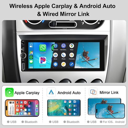 Hodozzy Single Din 2GB 64GB Android Car Stereo Wireless Carplay Android Auto، 6.86 بوصة IPS شاشة تعمل باللمس راديو السيارة مع نظام تحديد المواقع العالمي (GPS) للملاحة واي فاي بلوتوث مرآة وصلة راديو FM/RDS، SWC USB، كاميرا احتياطية in Saudi Arabia