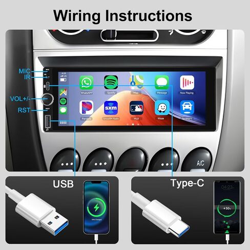 Hodozzy Single Din 2GB 64GB Android Car Stereo Wireless Carplay Android Auto، 6.86 بوصة IPS شاشة تعمل باللمس راديو السيارة مع نظام تحديد المواقع العالمي (GPS) للملاحة واي فاي بلوتوث مرآة وصلة راديو FM/RDS، SWC USB، كاميرا احتياطية in Saudi Arabia