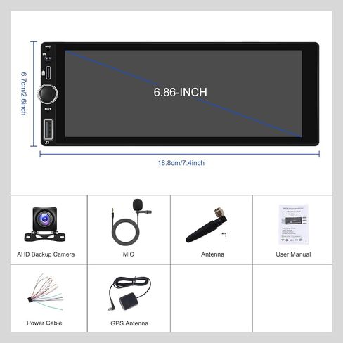 Hodozzy Single Din 2GB 64GB Android Car Stereo Wireless Carplay Android Auto، 6.86 بوصة IPS شاشة تعمل باللمس راديو السيارة مع نظام تحديد المواقع العالمي (GPS) للملاحة واي فاي بلوتوث مرآة وصلة راديو FM/RDS، SWC USB، كاميرا احتياطية in Saudi Arabia