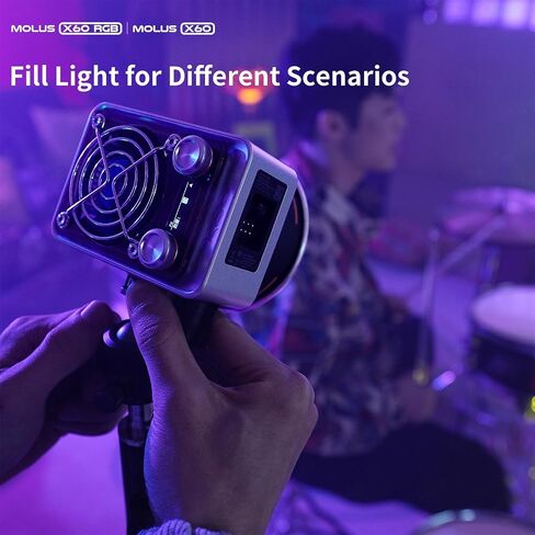مصباح فيديو Zhiyun Molus X60 LED، 60 وات ثنائي اللون 2700-6500K TLCI 97+ CRI 95+ مع 9 تأثيرات ضوئية، إضاءة الذروة 2680Lux يدعم محول الطاقة والتحكم في تطبيق البلوتوث in Saudi Arabia