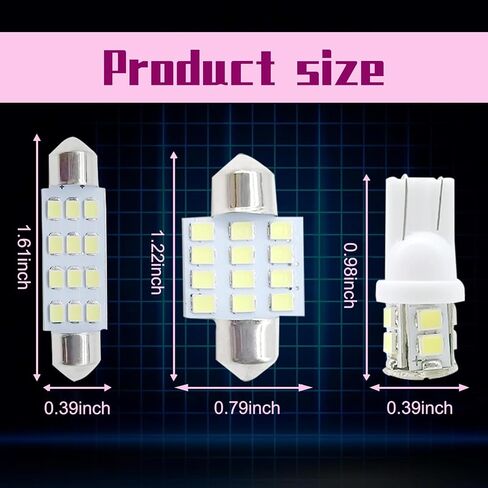 24 PCS LED Car Bulb Set, T10 Interior Car Light Bulbs, Double Pointed Reading Light, Dome Light, Fit for Car Interior Lights, Indoor Map Dome Lights, License Lights, Trunk Lights (White) in Saudi Arabia