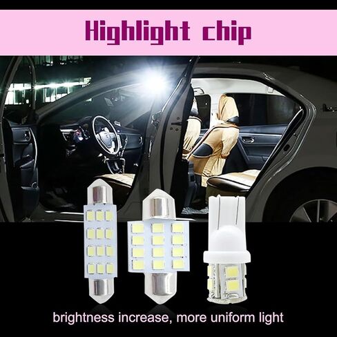 مجموعة مصابيح سيارة LED 24 قطعة، مصابيح إضاءة داخلية للسيارة T10، ضوء قراءة مزدوج مدبب، ضوء قبة، مناسب للأضواء الداخلية للسيارة، أضواء قبة الخريطة الداخلية، أضواء الترخيص، أضواء صندوق السيارة (أبيض) in Saudi Arabia