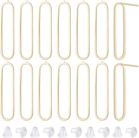 BENECREAT 10Pcs Real 18K Gold Plated Brass Stud Earring Findings, 25.5mm/1 Inch Oval Rack Stud Earring with 925 Sterling Silver Pins 50Pcs Plastic Ear Nuts, Simple Earrings Post for Jewelry Making in Saudi Arabia