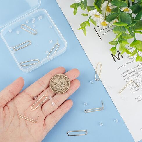 BENECREAT 10Pcs Real 18K Gold Plated Brass Stud Earring Findings, 25.5mm/1 Inch Oval Rack Stud Earring with 925 Sterling Silver Pins 50Pcs Plastic Ear Nuts, Simple Earrings Post for Jewelry Making in Saudi Arabia