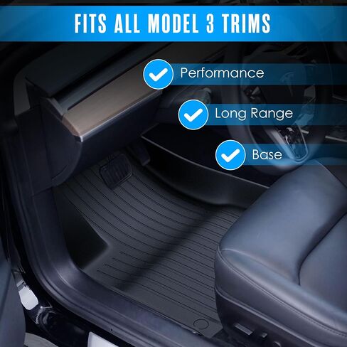 Houseables Tesla Model 3 Floor Mats, All Weather Liners, 6 Piece Set, TPE Mat for Front, Rear, Frunk, Trunk, Cargo Well, Fits 2023, 2022, 2021, Late 2020, All-Weather Covers, Interior Accessories in Saudi Arabia