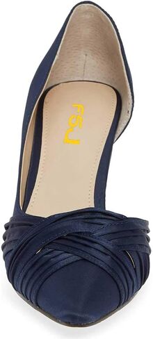 FSJ Women Low Kitten Heels Pointed Toe Slip on Pumps D'Orsay Pleated Satin Evening Party Dress Office Shoes Size 4-15 US in Saudi Arabia