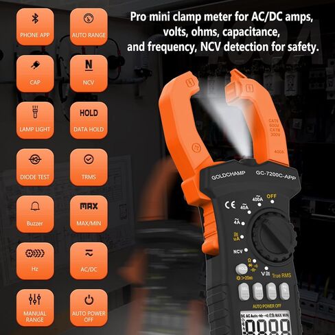 Digital Clamp Meter with APP Bluetooth, 4nF~40mF Capacitance Meter, 400uA/4000uA DC Current, True RMS AC Clamp Meter, 400Ω~40MΩ Resistance Meter, NCV Function and Continuity Buzzer-GC-7200CAPP in Saudi Arabia
