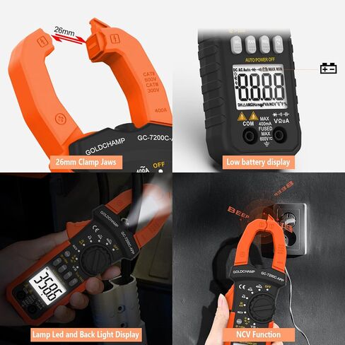 Digital Clamp Meter with APP Bluetooth, 4nF~40mF Capacitance Meter, 400uA/4000uA DC Current, True RMS AC Clamp Meter, 400Ω~40MΩ Resistance Meter, NCV Function and Continuity Buzzer-GC-7200CAPP in Saudi Arabia