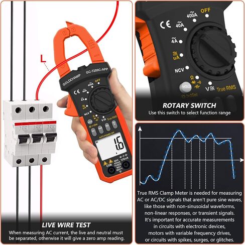 Digital Clamp Meter with APP Bluetooth, 4nF~40mF Capacitance Meter, 400uA/4000uA DC Current, True RMS AC Clamp Meter, 400Ω~40MΩ Resistance Meter, NCV Function and Continuity Buzzer-GC-7200CAPP in Saudi Arabia