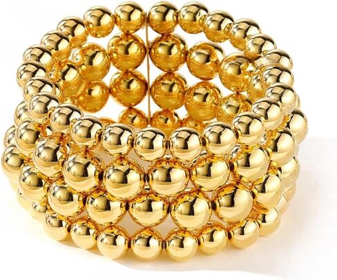 Gold Silver Plated Beaded Bracelets Classic Layered Stackable Stretch Bracelet Set Adjustable Boho Ball Beads Bracelet for Women Girls Jewelry Gift in Saudi Arabia