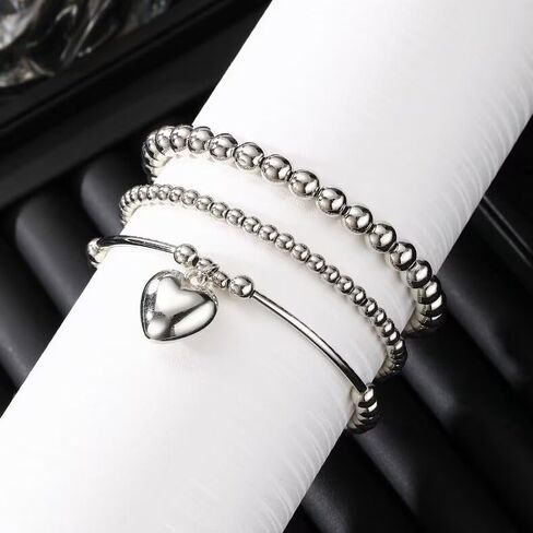 Gold Silver Plated Beaded Bracelets Classic Layered Stackable Stretch Bracelet Set Adjustable Boho Ball Beads Bracelet for Women Girls Jewelry Gift in Saudi Arabia