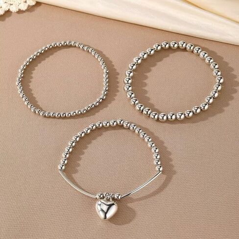 Gold Silver Plated Beaded Bracelets Classic Layered Stackable Stretch Bracelet Set Adjustable Boho Ball Beads Bracelet for Women Girls Jewelry Gift in Saudi Arabia