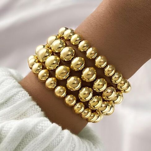 Gold Silver Plated Beaded Bracelets Classic Layered Stackable Stretch Bracelet Set Adjustable Boho Ball Beads Bracelet for Women Girls Jewelry Gift in Saudi Arabia