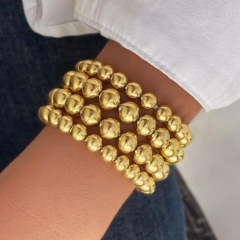 Gold Silver Plated Beaded Bracelets Classic Layered Stackable Stretch Bracelet Set Adjustable Boho Ball Beads Bracelet for Women Girls Jewelry Gift in Saudi Arabia