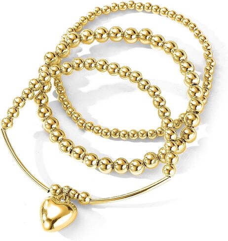 Gold Silver Plated Beaded Bracelets Classic Layered Stackable Stretch Bracelet Set Adjustable Boho Ball Beads Bracelet for Women Girls Jewelry Gift in Saudi Arabia
