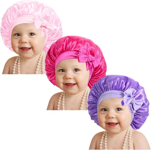 قبعة نوم من دانمي كيدز من الساتان للفتيات الصغيرات، شعر مجعد قابل للتعديل، قبعة من الساتان الحريري للأطفال in Kuwait