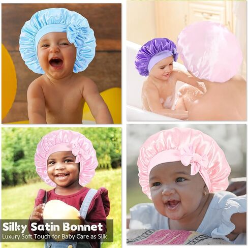 قبعة نوم من دانمي كيدز من الساتان للفتيات الصغيرات، شعر مجعد قابل للتعديل، قبعة من الساتان الحريري للأطفال in Kuwait