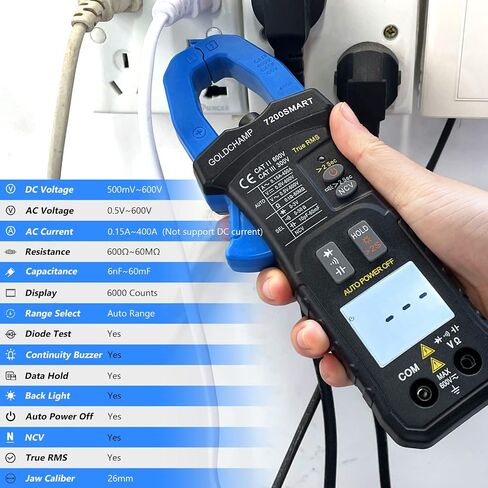 Digital Clamp Meter with APP Bluetooth, 4nF~40mF Capacitance Meter, 400uA/4000uA DC Current, True RMS AC Clamp Meter, 400Ω~40MΩ Resistance Meter, NCV Function and Continuity Buzzer-GC-7200CAPP in Saudi Arabia