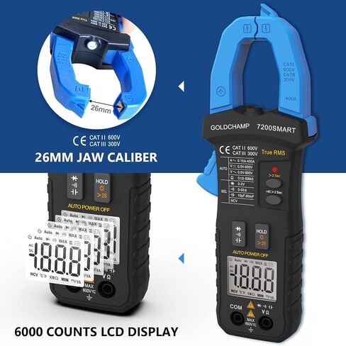 Digital Clamp Meter with APP Bluetooth, 4nF~40mF Capacitance Meter, 400uA/4000uA DC Current, True RMS AC Clamp Meter, 400Ω~40MΩ Resistance Meter, NCV Function and Continuity Buzzer-GC-7200CAPP in Saudi Arabia