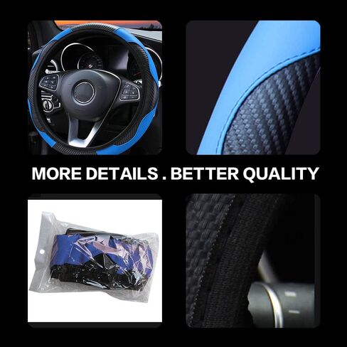 VAGURFO Car Steering Wheel Cover,15 inch PU Leather Elastic Carbon Fiber Pattern Stitching Color Anti-Slip Steering Wheel Protector,Safety, Soft, Breathable, Easy to Install (Black&Blue) in Saudi Arabia