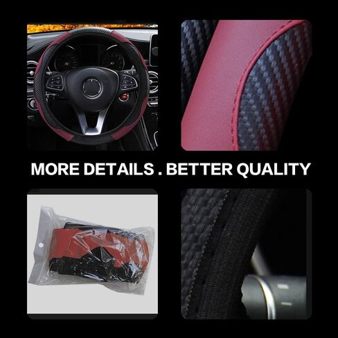 VAGURFO Car Steering Wheel Cover,15 inch PU Leather Elastic Carbon Fiber Pattern Stitching Color Anti-Slip Steering Wheel Protector,Safety, Soft, Breathable, Easy to Install (Black&Blue) in Saudi Arabia