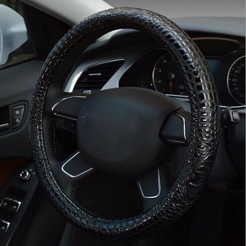 CiCi D-CC Crocodile Pattern Microfiber Leather Steering Wheel Cover Four Seasons Universal 15 Inch Car Handle Cover (Black) in Saudi Arabia