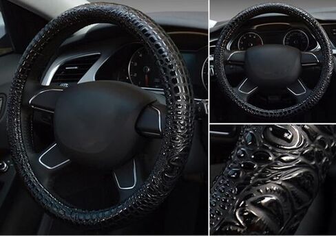 CiCi D-CC Crocodile Pattern Microfiber Leather Steering Wheel Cover Four Seasons Universal 15 Inch Car Handle Cover (Black) in Saudi Arabia