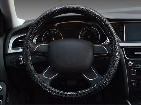 CiCi D-CC Crocodile Pattern Microfiber Leather Steering Wheel Cover Four Seasons Universal 15 Inch Car Handle Cover (Black) in Saudi Arabia
