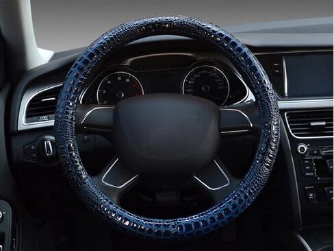 CiCi D-CC Crocodile Pattern Microfiber Leather Steering Wheel Cover Four Seasons Universal 15 Inch Car Handle Cover (Black) in Saudi Arabia