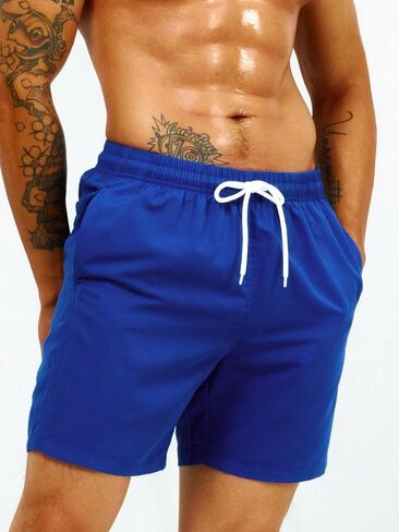 SweatyRocks Men's Drawstring Waist Swim Trunks Solid Bathing Suits Shorts with Pockets in Saudi Arabia