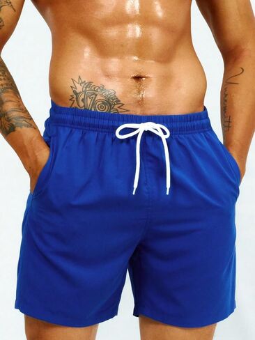 SweatyRocks Men's Drawstring Waist Swim Trunks Solid Bathing Suits Shorts with Pockets in Saudi Arabia